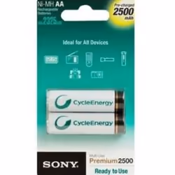 Sony Ni-MH, AA, 2500 mAh, Batteria ricaricabile, Stilo AA, Nichel-Metallo Idruro (NiMH), 1,5 V, 2 pz, 2500 mAh