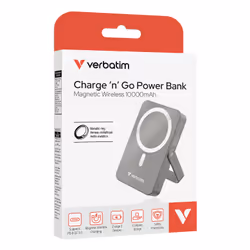 Verbatim Charge 'n' Go Magnetic Wireless Polimeri di litio (LiPo) 10000 mAh Carica wireless Grigio