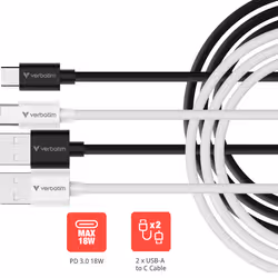 Verbatim 32393 cavo USB USB 2.0 1 m USB A USB C 0,48 Gbit/s 18 W Nero, Bianco - Vista aggiuntiva 3