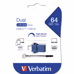 Verbatim Dual - Memoria USB 3.0 da 64 GB - USB-C / USB-A - Blu - Vista aggiuntiva 5