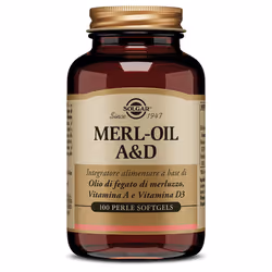 Solgar Merl-Oil A&amp;D è un integratore alimentare con olio di fegato di merluzzo e vitamina D, ideale per migliorare la sal ...