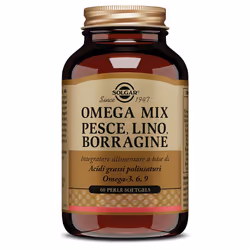 Solgar Omega Mix è un integratore alimentare a base di olio di pesce, olio di semi di lino e olio di borragine, ricchi di aci ...
