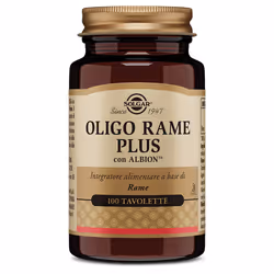 Solgar Rame plus è un integratore alimentare a base di Rame. Il rame è essenziale per la formazione dell'enzima SOD (supeross ...