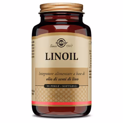 Solgar Linoil è un integratore alimentare a base di olio di semi di lino spremuto a freddo, ricco di omega-3 e omega-6. Suppo ...