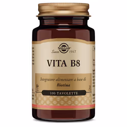 Solgar Vita B8 è un integratore utile per il metabolismo energetico ed il benessere del sistema nervoso. Confezione da 100 ta ...