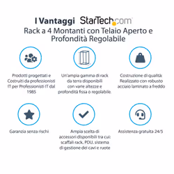 StarTech.com Server Rack a 4 Montanti 12U Open Frame, Armadio Rack di Rete 19" con Ruote, piedini di livellamento/montaggio a pavimento, Quadro Rack Scorrevole/profondità regolabile per apparecchiature AV/Dati/IT - Vista aggiuntiva 7