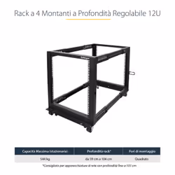 StarTech.com Server Rack a 4 Montanti 12U Open Frame, Armadio Rack di Rete 19" con Ruote, piedini di livellamento/montaggio a pavimento, Quadro Rack Scorrevole/profondità regolabile per apparecchiature AV/Dati/IT - Vista aggiuntiva 8