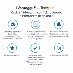 StarTech.com Server Rack a 4 Montanti 25U Open Frame, Armadio Rack di Rete 19" con Ruote, piedini di livellamento/montaggio a pavimento, Quadro Rack Scorrevole/profondità regolabile per apparecchiature AV/Dati/IT - Vista aggiuntiva 8