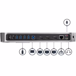 StarTech.com Docking station USB 3.0 a tre monitor - 1x HDMI - 2x DisplayPort - Dock portatile con Hub USB integrata a 5 porte e Gigabit Ethernet - Vista aggiuntiva 4