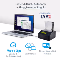 StarTech.com Docking Station per Hard Disk a Singolo Slot - Dock USB 3.0 Standalone con funzione Eraser/Sanificazione per HDD/SSD SATA III, 9 Modalità di Cancellazione, 4Kn, Display LCD, Porta Stampante DB-9, TAA - Vista aggiuntiva 8