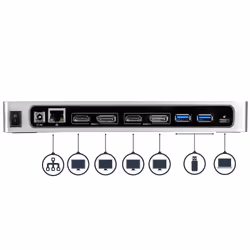 StarTech.com Dock USB-C e USB-A - Dock doppio monitor DisplayPort + HDMI 4K 60Hz - Docking station ibrida USB 3.0 per laptop USB-C o USB-A - 6x USB Type-A, GbE - USB 3.1 Gen 1 - Mac/Window - Vista aggiuntiva 4