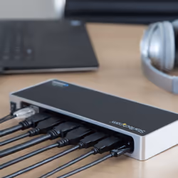 StarTech.com Dock USB-C e USB-A - Dock doppio monitor DisplayPort + HDMI 4K 60Hz - Docking station ibrida USB 3.0 per laptop USB-C o USB-A - 6x USB Type-A, GbE - USB 3.1 Gen 1 - Mac/Window - Vista aggiuntiva 7