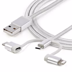 StarTech.com Cavo di ricarica multiplo USB da 1m - Adattatore da USB a Micro-USB o USB-C o Lightning per iPhone / iPad / iPod / Android - Certificato Apple MFi - Caricatore USB 3 in 1 - Intrecciato - Vista aggiuntiva 6