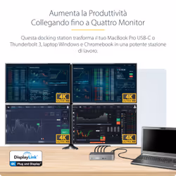 StarTech.com Docking Station USB C - Quad Monitor DisplayPort/HDMI 4K 60Hz - Dock USB-C Multi HDMI/DP, Power Delivery 100W - Hub USB con 1 Porta USB Type-C e 3 Porte USB-A, Ethernet, Audio - Vista aggiuntiva 8