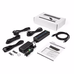 StarTech.com Hub USB 3.0 industriale a 10 porte con adattatore di alimentazione - Protezione contro le sovratensioni - Hub di trasferimento dati USB 3.0 industriale in metallo - Montabile su guida DIN, a parete o su scrivania - Vista aggiuntiva 4