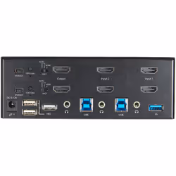 StarTech.com KVM Switch HDMI a 2 porte e doppio monitor 4K 60Hz Ultra HD HDR - Switch KVM per computer desktop HDMI 2.0 con 2 porte USB 3.0 Hub (5Gbps) e 4x USB 2.0 HID, Audio - Commutazione con tasti di scelta rapida - TAA - Vista aggiuntiva 4