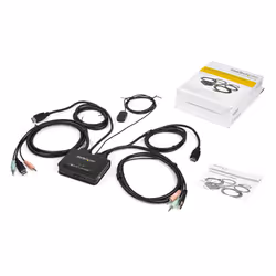 StarTech.com Switch KVM HDMI a 2 porte 4K 60Hz - Switch KVM compatto a doppia porta UHD/Ultra HD USB con cavi da 4 piedi integrati e audio - Alimentazione tramite bus e commutazione remota - MacBook ThinkPad - Vista aggiuntiva 6