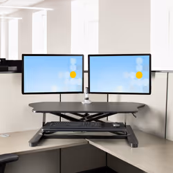 StarTech.com Scrivania ad angolo Sit Stand con Vassoio per Tastiera - Ampia Superficie (908x530mm) - Postazione di lavoro ergonomica per stare in piedi/seduto ad altezza regolabile - Supporta due monitor - Vista aggiuntiva 8