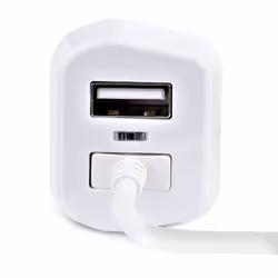 StarTech.com Caricatore da auto a due porte USB con cavo Lightning a spirale integrato da 1m; Adattatore accendisigari USB per Cellulari e Tablet; Carica Batterie per auto a 12W per iPhone/Tablet - Bianco - Vista aggiuntiva 4