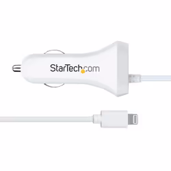 StarTech.com Caricatore da auto a due porte USB con cavo Lightning a spirale integrato da 1m; Adattatore accendisigari USB per Cellulari e Tablet; Carica Batterie per auto a 12W per iPhone/Tablet - Bianco - Vista aggiuntiva 6
