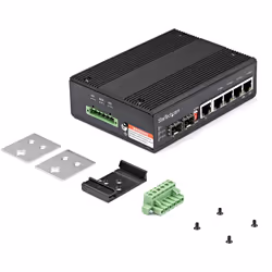 StarTech.com Switch rete LAN industriale a 6 porte - 4 porte PoE RJ45 + 2 slot SFP 30W - 10/100/1000Mbps Power over Ethernet - Commutatore/Hub gigabit switch - Montabile su guida DIN / -40&deg;C to 75&deg;C - Vista aggiuntiva 5