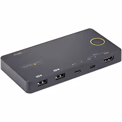 StarTech.com Switch KVM ibrido USB-A + HDMI e USB-C a 2 porte - Monitor singolo HDMI 2.0 4K 60Hz - Switch KVM compatto per desktop e/o laptop HDMI - Alimentato da bus USB - Compatibile con Thunderbolt 3 - Vista aggiuntiva 5