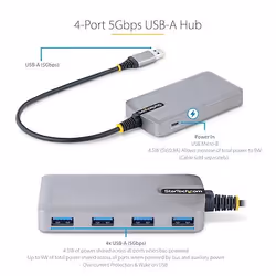 StarTech.com Hub USB a 4 porte - Hub USB 3.0 5Gbps alimentato via bus - Hub splitter da USB-A a 4x USB-A portatile per desktop/notebook con ingresso di alimentazione ausiliaria opzionale - Cavo da 30 cm - Vista aggiuntiva 7
