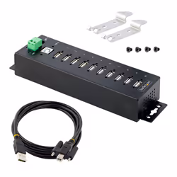StarTech.com Hub USB 2.0 a 10 porte, hub di ricarica robusto con protezione ESD livello 4, Moltiplicatore di porte USB-A industriale montabile su DIN/parete/scrivania, splitter/sdoppiatore USB con porte bloccabili - Vista aggiuntiva 7