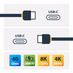 StarTech.com Cavo USB4 da 1m, cavo USB-C certificato USB-IF, 40 Gbps, 240W PD 3.1 EPR, 8K 60Hz, cavo di trasferimento dati USB Type-C, compatibile con porte TB/USB 3.2 - Vista aggiuntiva 2