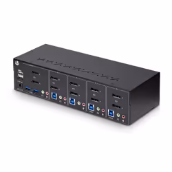 StarTech.com KVM Switch DisplayPort a 4 Porte con Doppio Monitor, 4K 60Hz, 2x Porte Hub USB 5Gbps, 2x Porte HID USB 2.0, Commutazione con Hotkey e Pulsanti, Conformità TAA - Audio 3,5 mm, HDCP