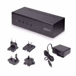 StarTech.com KVM Switch DisplayPort a 4 Porte con Doppio Monitor, 4K 60Hz, 2x Porte Hub USB 5Gbps, 2x Porte HID USB 2.0, Commutazione con Hotkey e Pulsanti, Conformità TAA - Audio 3,5 mm, HDCP - Vista aggiuntiva 7