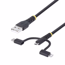StarTech.com Cavo di Ricarica USB robusto da 1m, Da USB a Lightning/Micro-USB/Tipo-C, certificato Apple MFi, rivestimento in ...