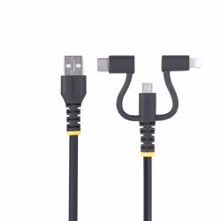StarTech.com Cavo di Ricarica USB robusto da 1m, Da USB a Lightning/Micro-USB/Tipo-C, certificato Apple MFi, rivestimento in aramide, cavo universale di ricarica USB 3 in 1 per iPhone/iPad/Android