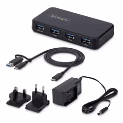 StarTech.com Hub 4 Porte USB-A 5Gbps, Autoalimentato, Cavo Host 2-in-1 USB-C/USB-A, Porta Ricarica BC 1.2, Alimentatore 24W Incluso, Compatibile MacBook e Windows - Vista aggiuntiva 3