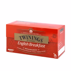 TWININGS 2166742, Tè nero, 50 g, Nessun additivo aromatico, Rettangolare, 2 g, Tè per la prima colazione