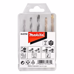 Makita D-23759, Set di punte per trapano, Rotazione manuale destra, Mattone, Metallo, Legno, Acciaio rapido rivestito in tita ...