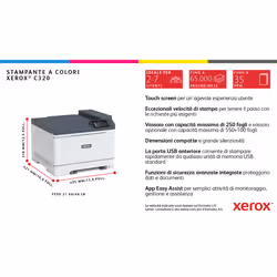 Xerox C320 A4 33 ppm Stampante fronte/retro wireless PS3 PCL5e/6 2 vassoi Totale 251 fogli - Vista aggiuntiva 6