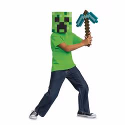 Disguise Set travestimento Minecraft con piccone di diamante e maschera Creeper per bambini, con licenza ufficiale, include maschera e piccone, costume completo di Halloween per bambini, dettagli pixel, taglia unica - Vista aggiuntiva 2