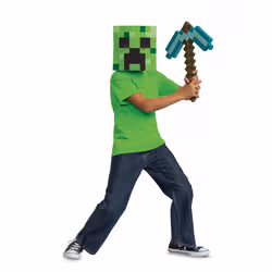 Disguise Set travestimento Minecraft con piccone di diamante e maschera Creeper per bambini, con licenza ufficiale, include maschera e piccone, costume completo di Halloween per bambini, dettagli pixel, taglia unica - Vista aggiuntiva 3