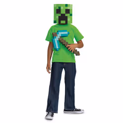 Disguise Set travestimento Minecraft con piccone di diamante e maschera Creeper per bambini, con licenza ufficiale, include maschera e piccone, costume completo di Halloween per bambini, dettagli pixel, taglia unica - Vista aggiuntiva 5