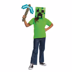Disguise Set travestimento Minecraft con piccone di diamante e maschera Creeper per bambini, con licenza ufficiale, include maschera e piccone, costume completo di Halloween per bambini, dettagli pixel, taglia unica - Vista aggiuntiva 7