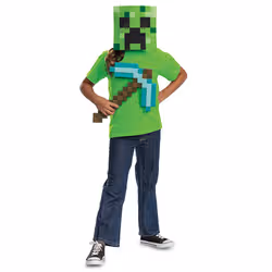 Disguise Set travestimento Minecraft con piccone di diamante e maschera Creeper per bambini, con licenza ufficiale, include maschera e piccone, costume completo di Halloween per bambini, dettagli pixel, taglia unica - Vista aggiuntiva 8