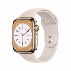 Apple Watch Series 8 GPS + Cellular 45mm Cassa in Acciaio Inossidabile color Oro con Cinturino Sport Band Galassia - Regular, ...