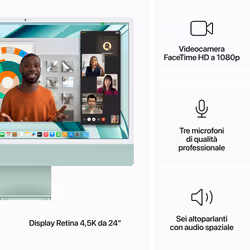 Apple iMac con Retina 24'' Display 4.5K M3 chip con 8‑core CPU e 10‑core GPU, 256 GB SSD - Verde - Vista aggiuntiva 5