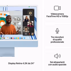 Apple iMac con Retina 24'' Display 4.5K M3 chip con 8‑core CPU e 10‑core GPU, 256 GB SSD - Blu - Vista aggiuntiva 5