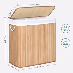 Songmics LCB091N01 porta biancheria Rettangolare ABS, Bamboo, Cotone, Metallo, Legno compensato Legno - Vista aggiuntiva 4