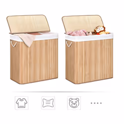 Songmics LCB091N01 porta biancheria Rettangolare ABS, Bamboo, Cotone, Metallo, Legno compensato Legno - Vista aggiuntiva 6