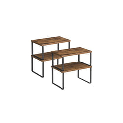 Songmics - Scaffale Portaspezie, Set di 2 Organizzatori da Cucina Espandibili, Scaffale da Cucina Impilabile, Metallo e Legno Ingegnerizzato, Nero e