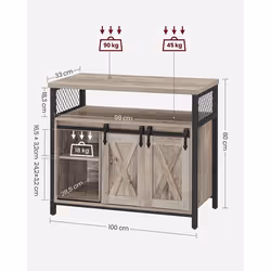 Credenza, Mobile da Cucina, Armadietto Organizzatore, con 2 Ante Scorrevoli, 33 x 100 x 80 cm, Ripiani Regolabili, Stile Country, per Soggiorno,