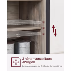 Credenza, Mobile da Cucina, Armadietto Organizzatore, con 2 Ante Scorrevoli, 33 x 100 x 80 cm, Ripiani Regolabili, Stile Country, per Soggiorno, - Vista aggiuntiva 5